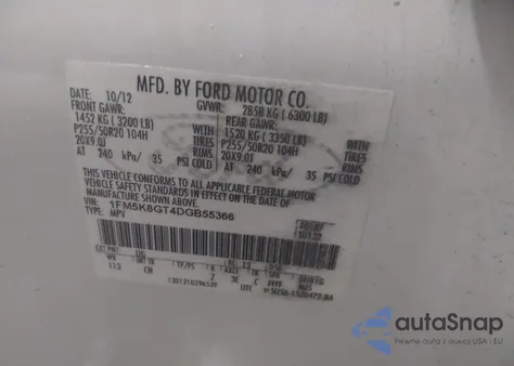 2013 Ford Explorer Sport z USA, uszkodzony, nr VIN 1FM5K8GT4DGB55366